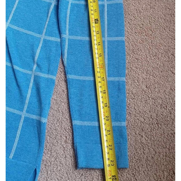 Lands End Plaid Split Hem Sweater Womens M 10-12 V-Neck Blue Nautical Check - Picture 6 of 8